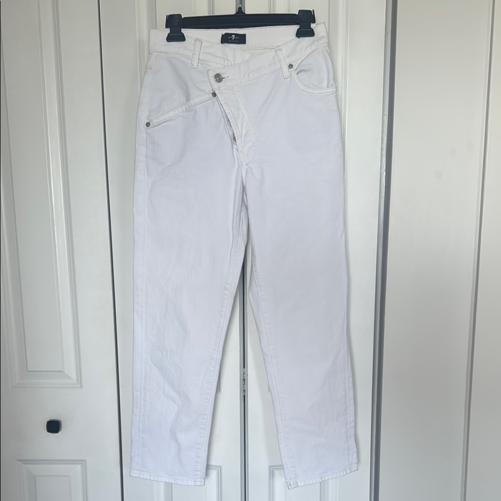 7 For All Mankind White Ankle Cropped Jeans Crossover 27